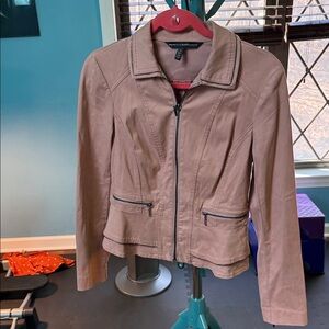 White House Black Market Women's Mauve Zip-Front Faux Leather Jacket